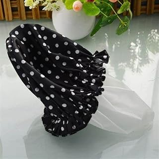 Luxury Shower Cap for Women, One size Waterproof Reusable Shower Hair Caps, bath Hat for Hair protection with Elastic Band for Ladies, Girls Bathing Spa, Machine Washable. (Black)