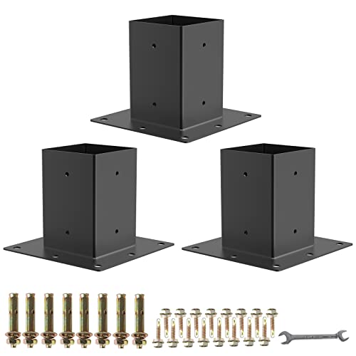 6 X 6 Post Base 3Pcs,Inner Size 5.6"X5.6"Deck Post Base,Heavy Duty Metal Black Powder Coated Post Brackets,For Mailbox Post Deck Supports Porch Railing Post Holders #TOP24