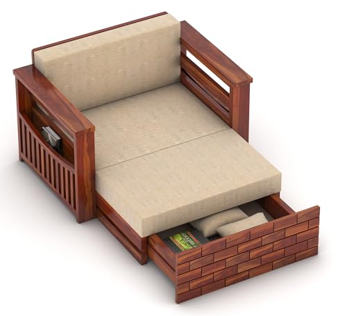 Image of Sheesham Wooden 2 Seater Sofa Cum Bed with Mattresses for Home Living Room | Rosewood 2 Seater Sofa Cums Bed for Bedroom Without Pillow | Solid Wood Sofa Bed (Honey B, 2 Seater)