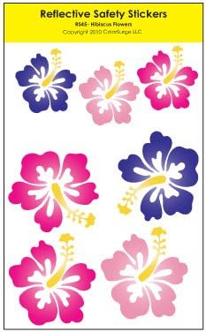 Reflective Hibiscus Flower Decals – High-Visibility Stickers for Helmets, Bikes, Wheelchairs & More – Weatherproof Vinyl – 7-Piece Set