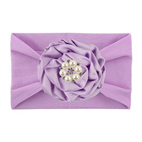 ONETOTOP 3pcs Bella Perla del Fiore della Fascia del Bambino di Nylon Molle neonata Fasce Ampio Elastico Neonate Hairband Turbante Bambino Accessorie dei Capelli (Color : Light Purple)