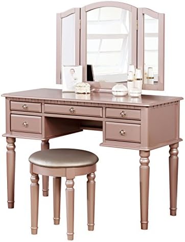 BOBKONA PDEX- Croix Collection Vanity Set With Stool, Rose Gold