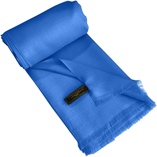 CJ Apparel Blue Solid Color Fringe Design Nepalese Shawl Seconds Scarf Wrap Stole Throw Head Wrap Pashmina Hand Made in Nepal New3