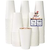 JOLLY CHEF 180 Count 16 oz Coffee Cups, White Drinking Paper Cups for Coffee, Water, Juice, or Tea, Suitable for Party, Picnic, Travel, and Events
