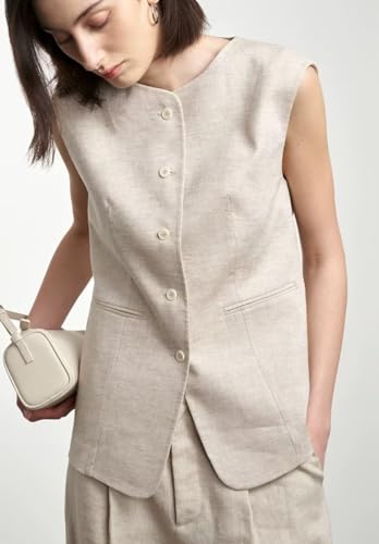 Women's Linen Suit Vest Single Breasted Office Casual Breathable Sleeveless Waistcoat2