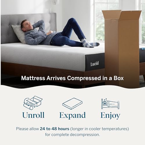 LUCID 12 Inch Memory Foam Mattress - Plush Feel - Memory Foam Infused with Bamboo Charcoal - Gel Infusions - CertiPUR-US Certified - Breathable - TwinTwin Size