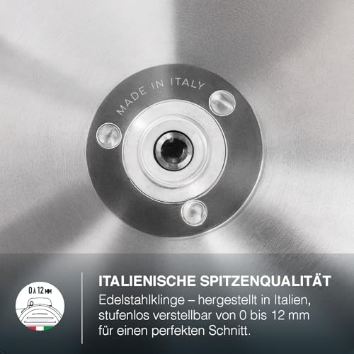 Foto von H.Koenig Elektrischer Allesschneider MSX252, präzise Schneidemaschine, Schnittstärke einstellbar 0-12 mm, Klinge 25 cm, integrierter Schärfer, 282 U/min, Schwarz