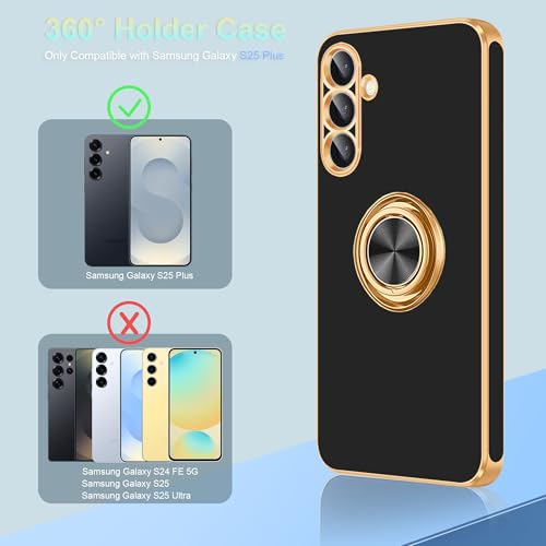 Fingic for Samsung Galaxy S25 Plus Case[with 360°Rotatable Ring Holder]Support Magnetic Car Mount Shiny Plating Gold Slim Soft TPU Rugged Bumper Shockproof Case for Galaxy S25 Plus for Women Men,Black by Fingic - Image 7