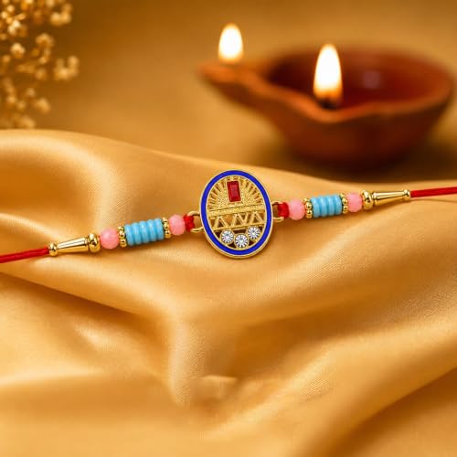 Image of Oblivion Rakhi For Brother - Elegant Stylish God Designer Rakhi with Beads and Silver Colour Pooja Coin, Tilak Set & Greeting Card - Traditional Raksha Bandhan Combo for Bhai