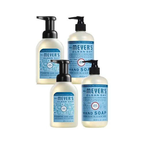 Mrs. MEYER'S CLEAN DAY 2 Foaming Hand Soap Rainwater 10 Fl Oz, 2 Liquid Hand Soap Rainwater 12.5 Fl Oz, 1 CT (Variety Pack)