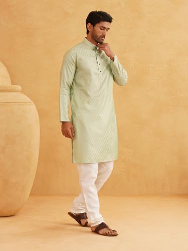 Image of SOJANYA (Since 1958 Men's Silk Blend Self Design Kurta & Off-White Churidar Pyjama Set