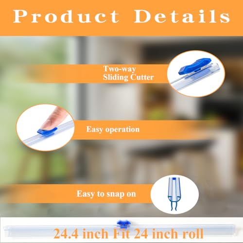 Plastic Wrap Slide Cutter for 24 Inch Rolls – Reusable Snap-On Sliding Cutter with Stainless Steel Two-Way Blade, Fits Plastic Wrap Foil Wax Paper Parchment Paper & BBQ Paper (4 Pack) (Fit 24inch) view 3