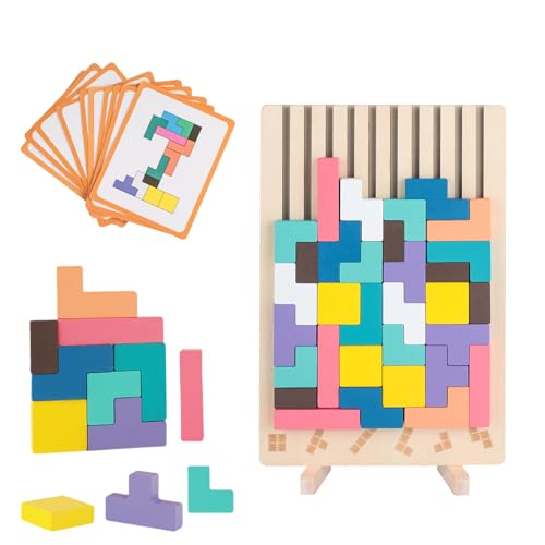Puzzle Blocks 3in1 Wooden Tetris Holzspiel - Smart Quiet Holzpuzzle Indoor BlöCke Tetris Spiel, Sensory Play des Jahres, Montessori Spielzeug Spiel Holz, Demenz BeschäFtigung, FüR Kinder Iq Toys