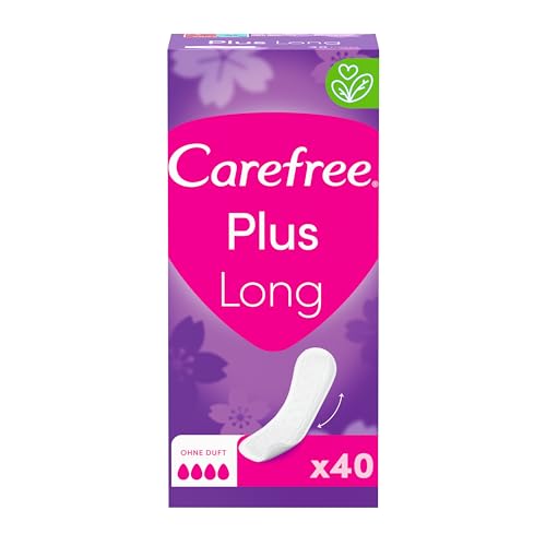 Carefree Plus Long Lot de 40 protège-slips avec noyau amélioré ultime, sans parfum, absorption quatre, taille L, extra long, lot de 40