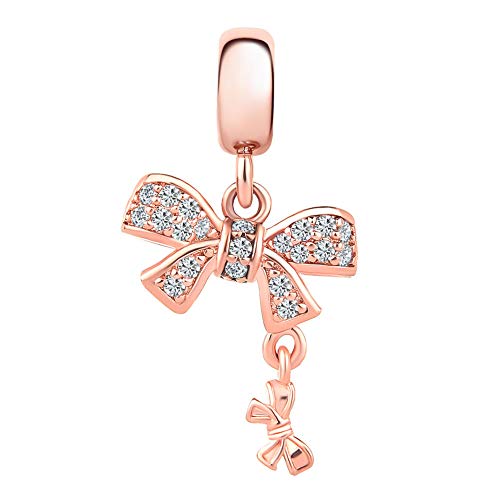 Sexymandala Women's Sparkling Bow Knot Charm Rose Gold Clear Cz Beads For Pandora Bracelets #TOP1