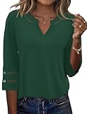 Rapbin Summer Tops for Women UK 3/4 Sleeve V Neck Elegant Blouses Casual Dressy Fashion Tunic Ladies Blouses Green M
