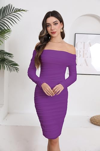 Image of Fooullaide Women's Sexy Off Shoulder Sleeveless Bodycon Ruched Midi Dress | Stretchy, Breathable, Mesh, Not See-Through, Elegant,Formal Gown, Cocktail, Evening, Party, Night Out Tube Dresses