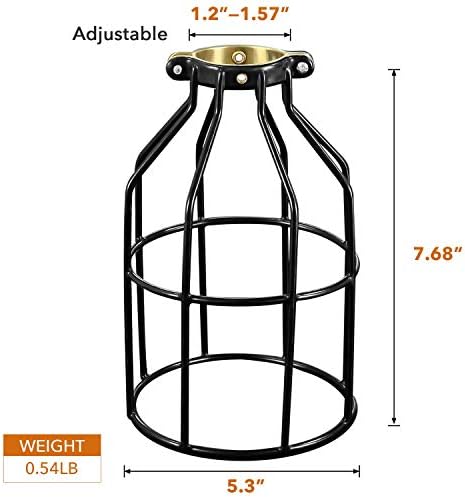 Simple Deluxe 1-Pack Adjustable Industrial Clamp on Metal Bulb Guard Cage for Pendant, Farmhouse Light Fixture, Vintage Lamp Shades and Hanging Lamp, Black
