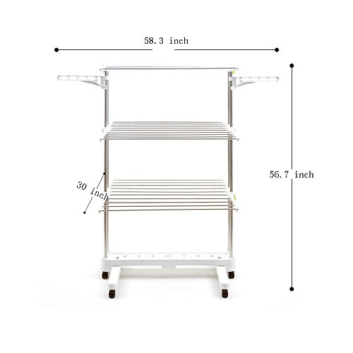 Newerlives Br505 3-Tier Collapsible Clothes Drying Rack With Casters, Laundry Drying Rack, Stainless Steel Hanging Rods, Indoor & Outdoor Use #TOP1