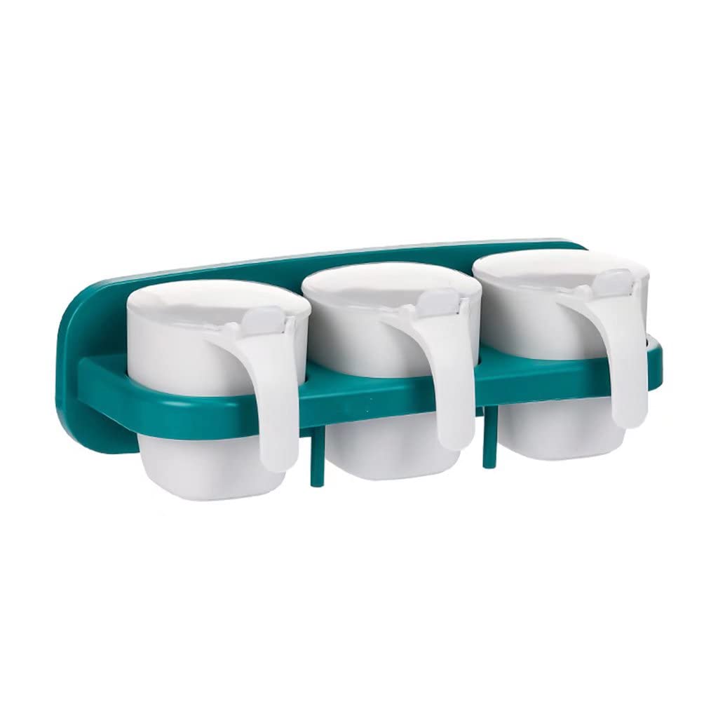 Boîte à épices Hangable Spice Container Spice Box Set Pot à épices en Plastique avec Cuillère Couvercle et Base (Lot de 4 Gris) (Couleur : Gris, Taille : 36 * 12 * 9cm) (Vert 27 * 12 * 9cm)