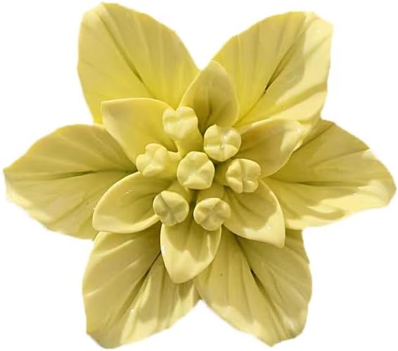Arte de pared de cerámica, escultura colgante hecha a mano en 3D, decoración de flores de porcelana (amarillo, gardenia, 2.76 pulgadas)
