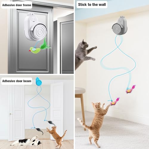 Image of Interactive Cat Toys for Indoor Cats: Automatic Electric Flying Bird Feather & Mouse Wand, Rechargeable Electric Hanging Play Chase Exercise Moving Enrichment Toy for Bored Kittens and Adult Cats