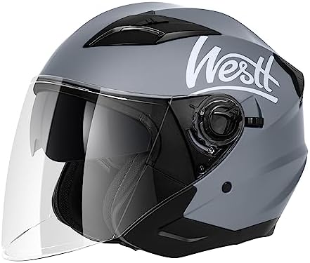 Westt Helmets for Adults– Open Face Helmet with Dual Sun Visor– Motorcycle Helmet for Men and Women DOT Approved Scooter Motorbike Street Jet Series Gray XL(23.23-23.62 in)