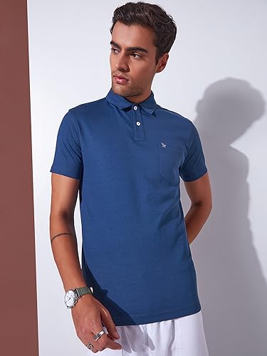Image of Men's Solid Polo Collar Casual T-Shirt with Pocket | Cotton Polo Collar Half Sleeves Solid T-Shirt | Slim Fit Polos