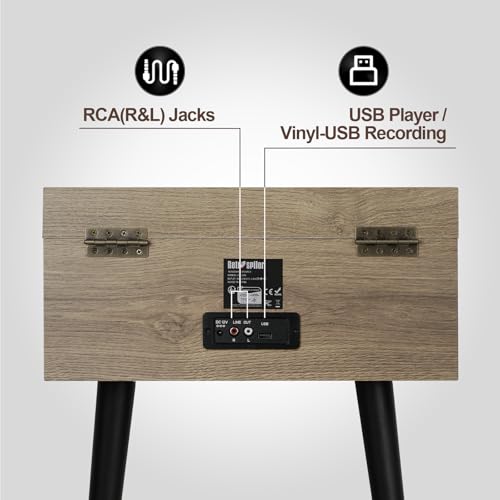 Tocadiscos de 3 velocidades, tocadiscos Bluetooth con altavoces integrados y patas desmontables, reproducción USB y grabador USB en vinilo, Harina de avena - imagen 6