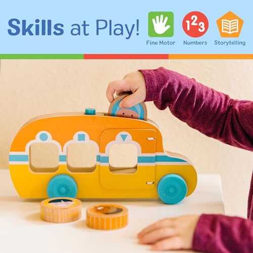 Image of Melissa & Doug GO Tots Wooden Roll & Ride Bus with 3 Disks School Bus Toys for Babies and Toddlers - FSC-Certified Materials (Pack of 6)