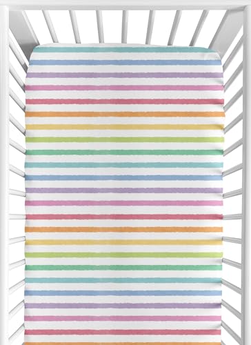 Sweet Jojo Designs Pastel Rainbow Striped Girl Baby Fitted Crib Sheet Infant Newborn Nursery Toddler Bed Room Standard Mattress Purple Pink Orange...