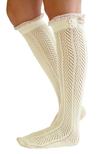 Modern Boho The Original Button Boot Socks with Lace Trim Boutique Socks Cream