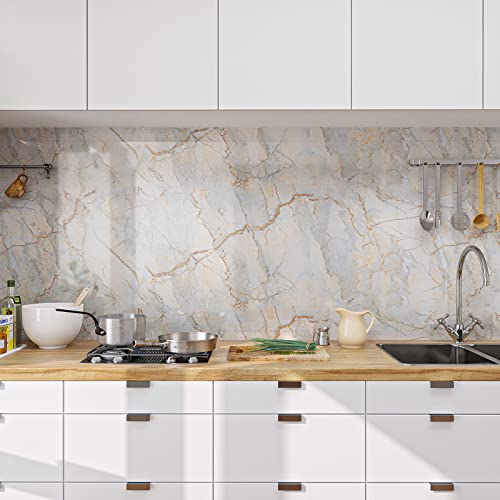 VaryPaper Peel and Stick Marble Wallpaper Glossy Marble Contact Paper for Kitchen Countertops 40cm x 800cm Sticky Back Plastic Vinyl Wrap for Furniture Backing Wallpaper for Living Room Bathroom - Image 2