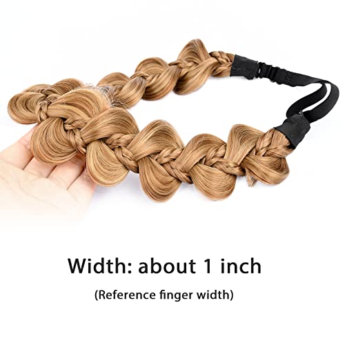 BOBIYA Kinky Gourd Synthetic Hair Braided Headband Wide Plaited Braids Elastic Stretch Plait Hair Headband (Caramel Brown) - Image 4