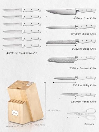 D.Perlla Messerblock Set, 14-TLG Selbstschärfender Messerblock mit Messer, Scharf Edelstahl Messerset Set mit Kunststoff-Griff und… – Ansicht 2