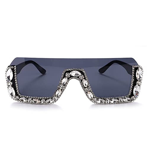 Oversized Fashion Square Sunglasses for Women Rectangle Shades Sun Glasses Bling Diamond Eyeglasses Uv400