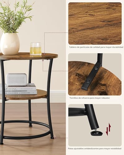 Mesa auxiliar redonda VASAGLE con descuento, 2 niveles, estable