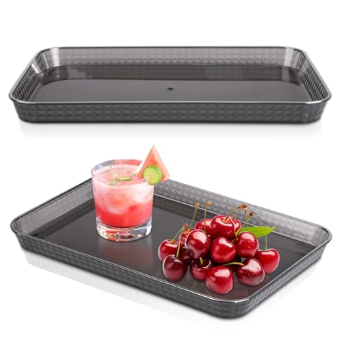 imposyu Lot de 2 plateaux de service, en plastique, 31 x 21 x 2,5 cm, antidérapants, pour cuisine, salle à manger, fête, restaurant, entrées, amuse-bouches, gris transparent