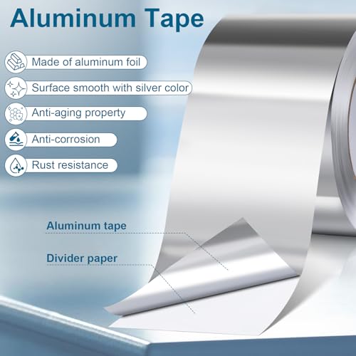 AiQInu Ruban Adhésif Aluminium,50mmx20m Ruban Scellant Métallique En Aluminium Pour Conduits D'air Haute Temperature,Isolation & Barrière contre Vapeur pour Lave-vaisselle, Plan de Travail, Gouttière – vue 6