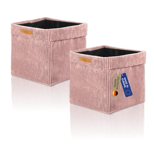 Lycce Kallax Boxen Cord 2er Set| Kallax Einsatz 33 x 33 x H31 cm | Aufbewahrungsbox mit entfernbarem Cord-Bezug passend für Kallax Regal | faltbare Ordnungsboxen aus Spannvlies | powder rosa