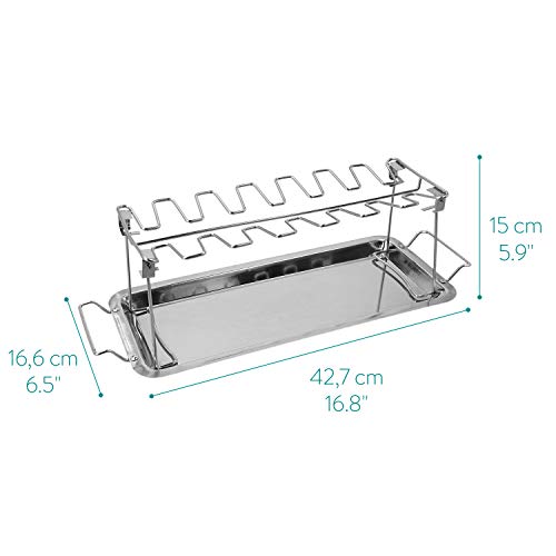 Navaris-Soporte-para-Muslos-y-alitas-de-Pollo-Apoyo-de-Acero-Inoxidable-para-Piezas-de-Pollo-Accesorio-de-Parrilla-Barbacoa-y-Horno-con-Bandeja-de-Goteo