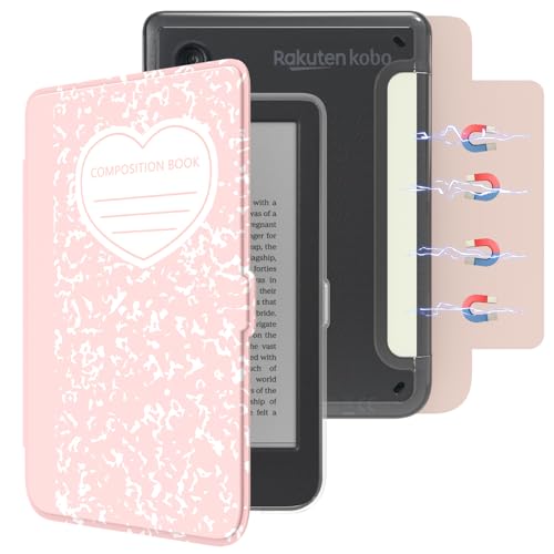 E NET-CASE Detachable Magnetic Case for 6 Kobo Clara Colour (2024) /Clara BW (2024) /2E (2022) eReader Ultra Clear Back Scratch-Proof LightEasy to Detach & AttachAuto Sleep/Wake (Love Pink)
