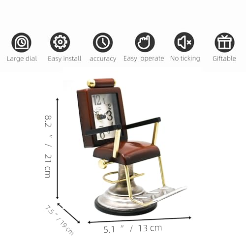 YOUKI Bronze Barber Chair Desk Clock,Hairdresser Hairstylist Gift Ideas,Unique Table Clock Battery Powered,Home Decor Ideal for Office Hotel Cafe Bedroom - Image 4