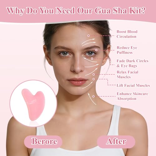 Flintronic Gua Sha Stein und Gesichtsroller, 8 Stück Gesichtsmassage Stein Set, Guasha Set Beauty Massager, Geschenk für Frauen, Jade Roller Gesicht für Augenschwellungen Routine Skincare