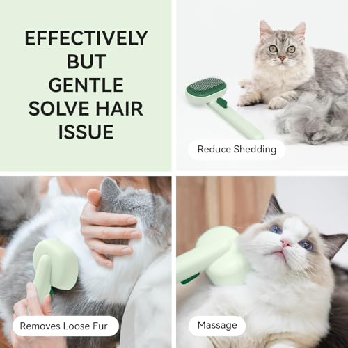 Image of aumuca Cat Brush for Shedding, Cat Brushes for Indoor Cats, Horses Grooming Deshedding Brush for Dog Kitten Horse Massage Removes Loose Fur, Forest Green