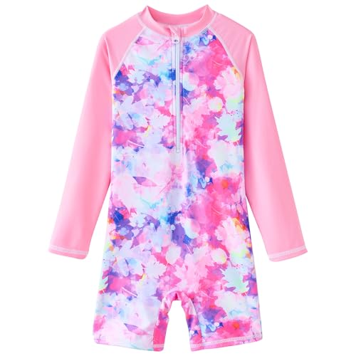 Image of UMELOK Girls Long Sleeve Rash Guard One Piece Swimsuits with UV Protection Sunsuit