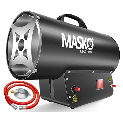 Masko® Calentador de Gas Cañón para Construcción, Radiante, Generador de Aire Caliente con Manguera y Reductor de Presión, Negro 30 KW