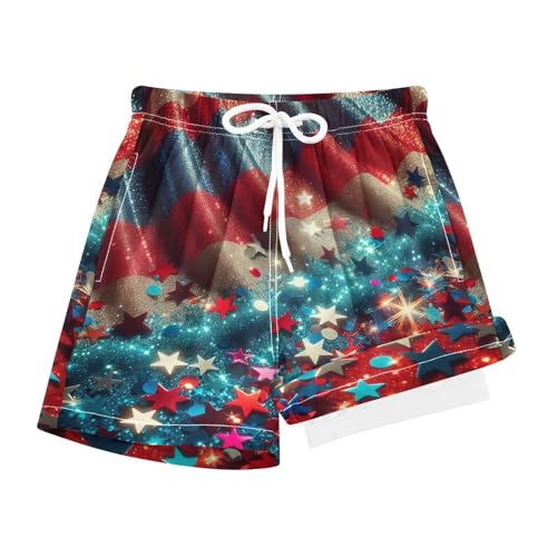 YANENDIE Boy Swim Trunks with Compression Liner Independence Day Boys Swim Shorts Quick Dry Beach Shorts