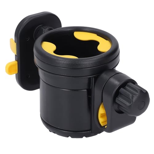 Double Drink Holder with Phone Clamp, 3 in 1 Stroller Bottle Holder, Adjustable Angle Clip Cup Holder (Black Yellow)