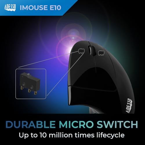Adesso iMouse E10 - Vertical Ergonomic Optical 6-Button 2.4 GHz RF Wireless Mouse - Right Hand Orientation, Black - Image 5